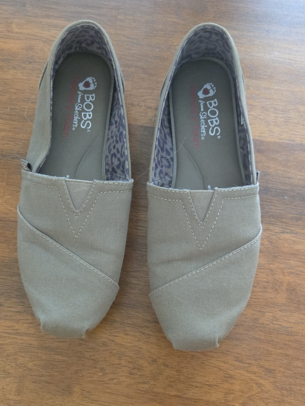 Skechers BOBS Women's Olive Canvas Slip-On Loafers